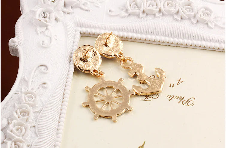 Navy Style Blue and White Anchor Earrings