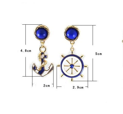 Navy Style Blue and White Anchor Earrings